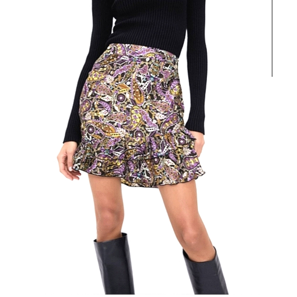 ZARA Purple Paisley Print Ruffle Mini Skirt - Picture 3 of 14